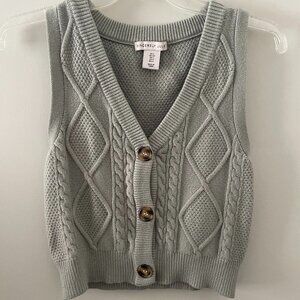Women’s Corchet Knitted Sage Green Sweater Vest V Neck Cardigan